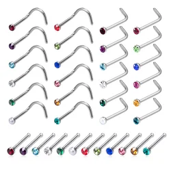 12PCS Birthstone CZ Nose Stud Rings for Women Screw Bone Nostril Pin 20G Stainless Steel Mixed Color Nose Piercing Jewelry
