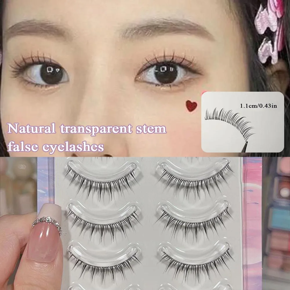 5 Pairs Korean Fashion Lashes Natural Wispy Eyelashes Clear Band False Eyelashes Pack Eyelashes Lash Extension Makeup Tools