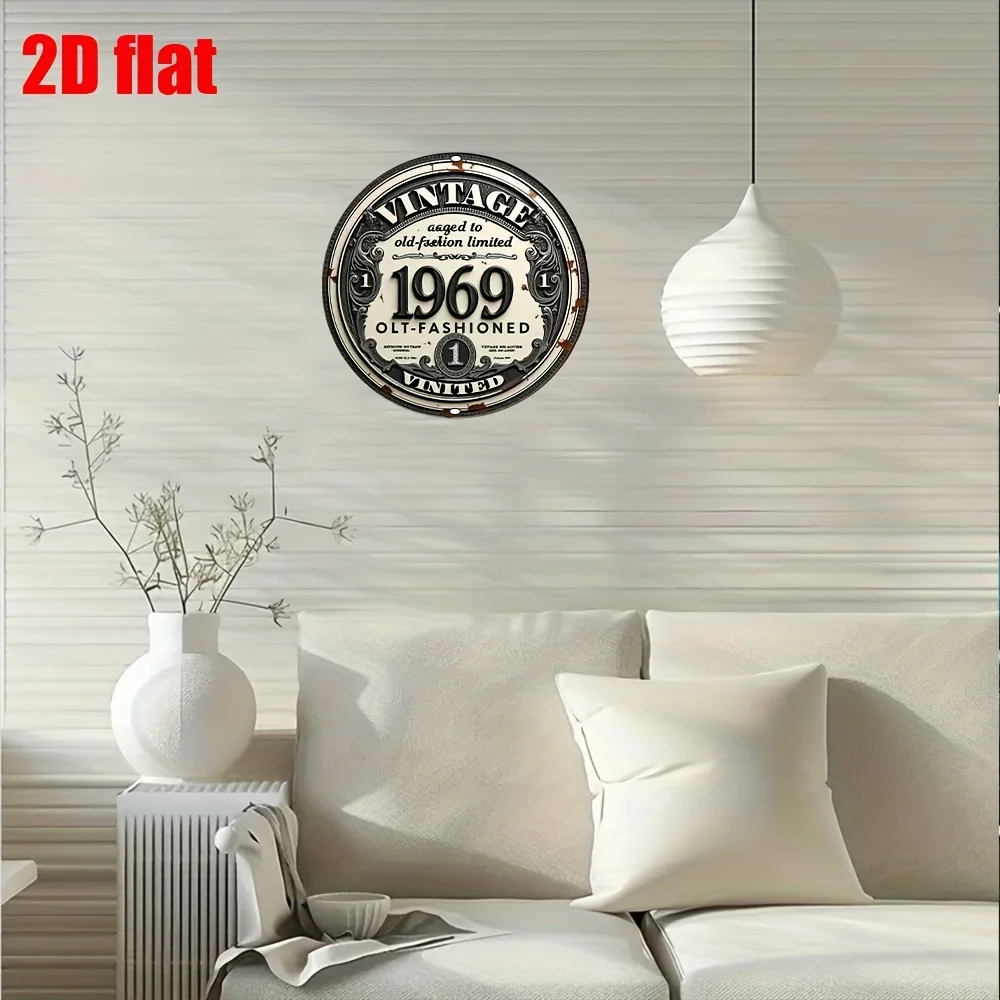 2D Flat, 2D Flat Vintage 1969 Aluminum Wall Plaque Vintage UV Printed Metal Hanging Board, Limited Edition Distressed Design image 3