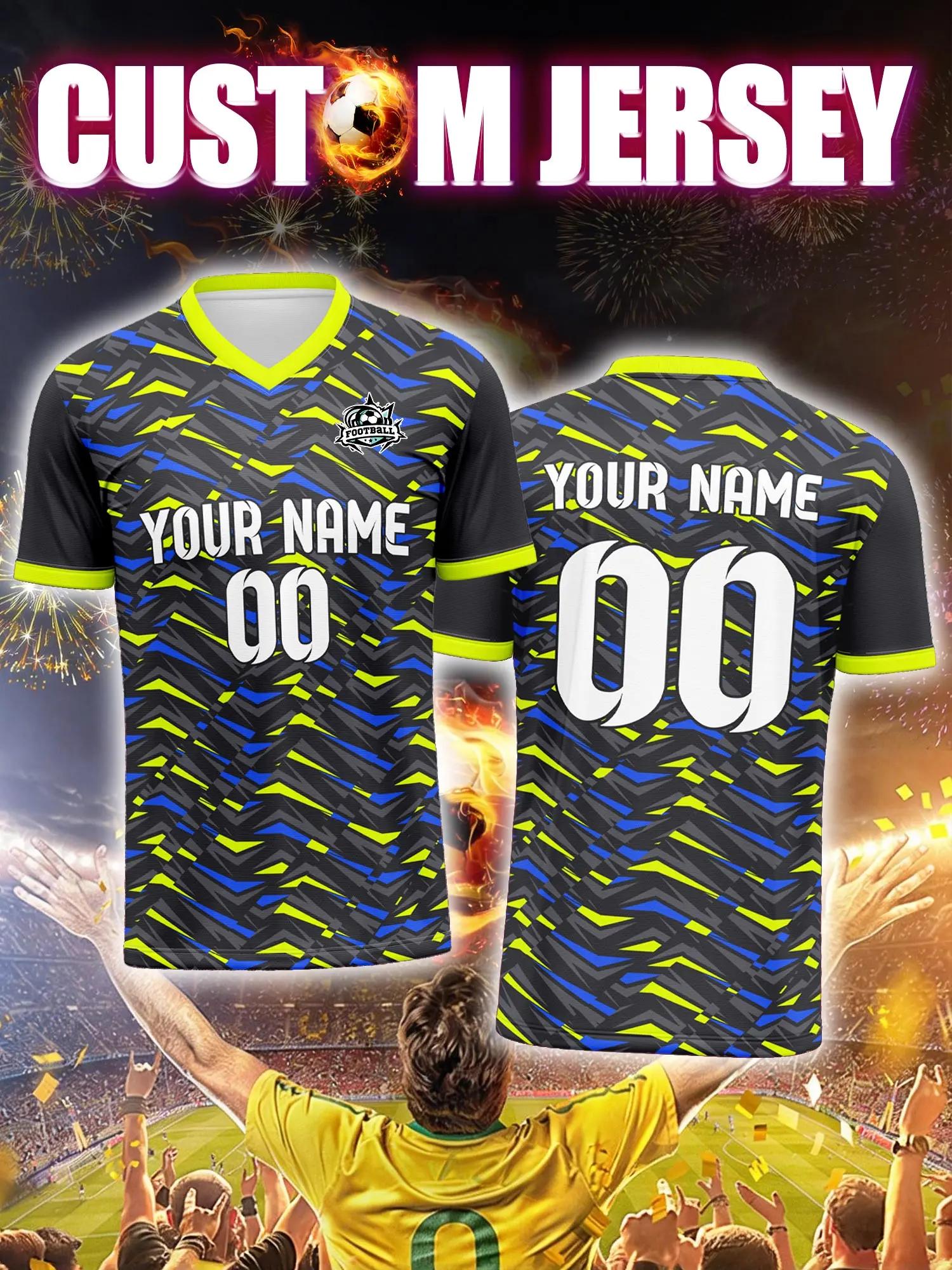 

Футболка для футбола с индивидуальным изображением, номером и именем, в стиле городской уличной моды.