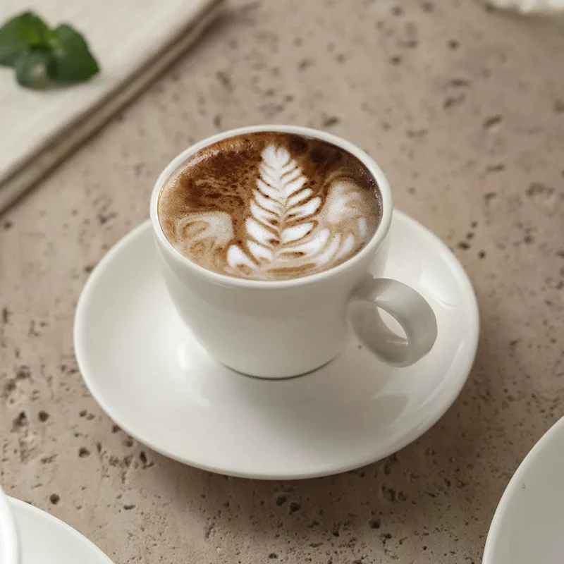 70ml Italian Style Espresso Cup And Plate Set Classical White Thickened Ceramics Coffee Glass And Saucer Dropshipping