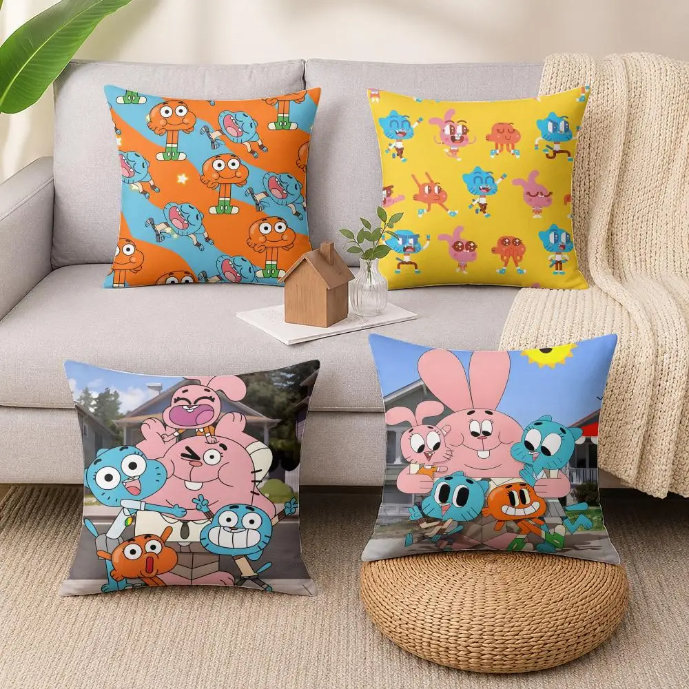 Animation Amazing World G-Gumball Cushion Cover Wrinkle-Resistant Short Plush Cushion Covers Breathable Machine-Washable