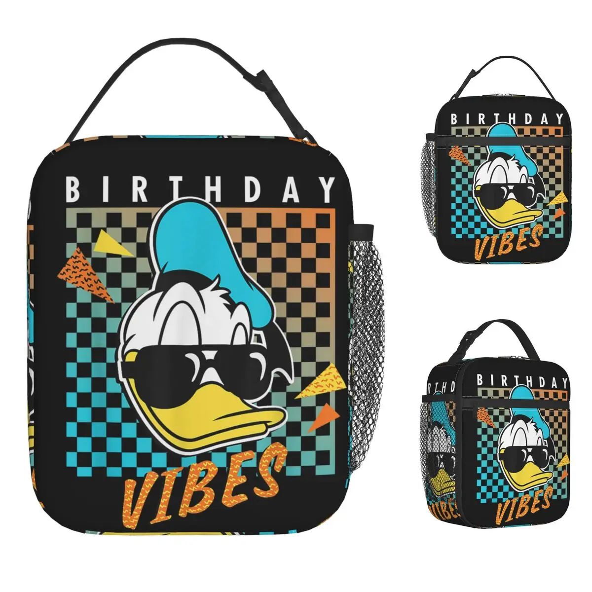 

Donald Duck Birthday Vibes 80s Insulated Lunch Bags Cooler Bag Meal Container Leakproof Tote Lunch Box Food Storage Bags