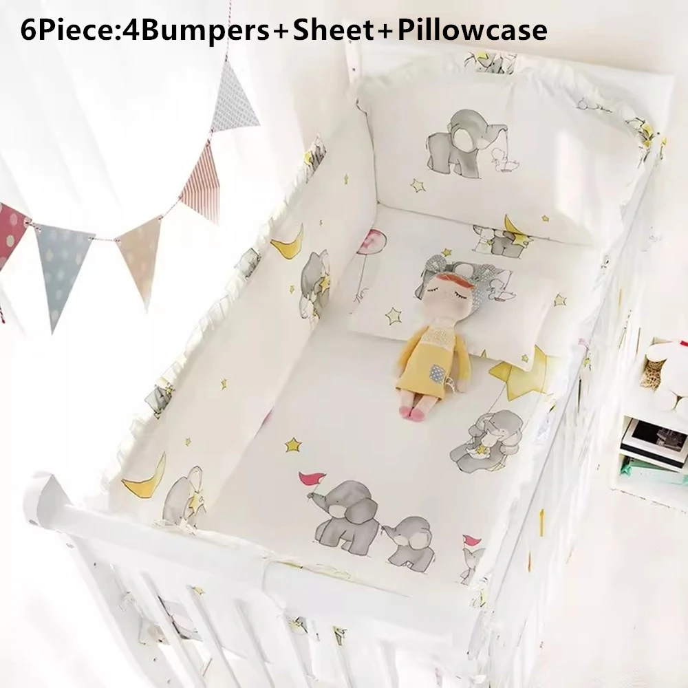 6/9PCS Elephant Baby Bedding Set Cotton Kids Bedroom Decor Baby Girl Boy Crib Bed Linens