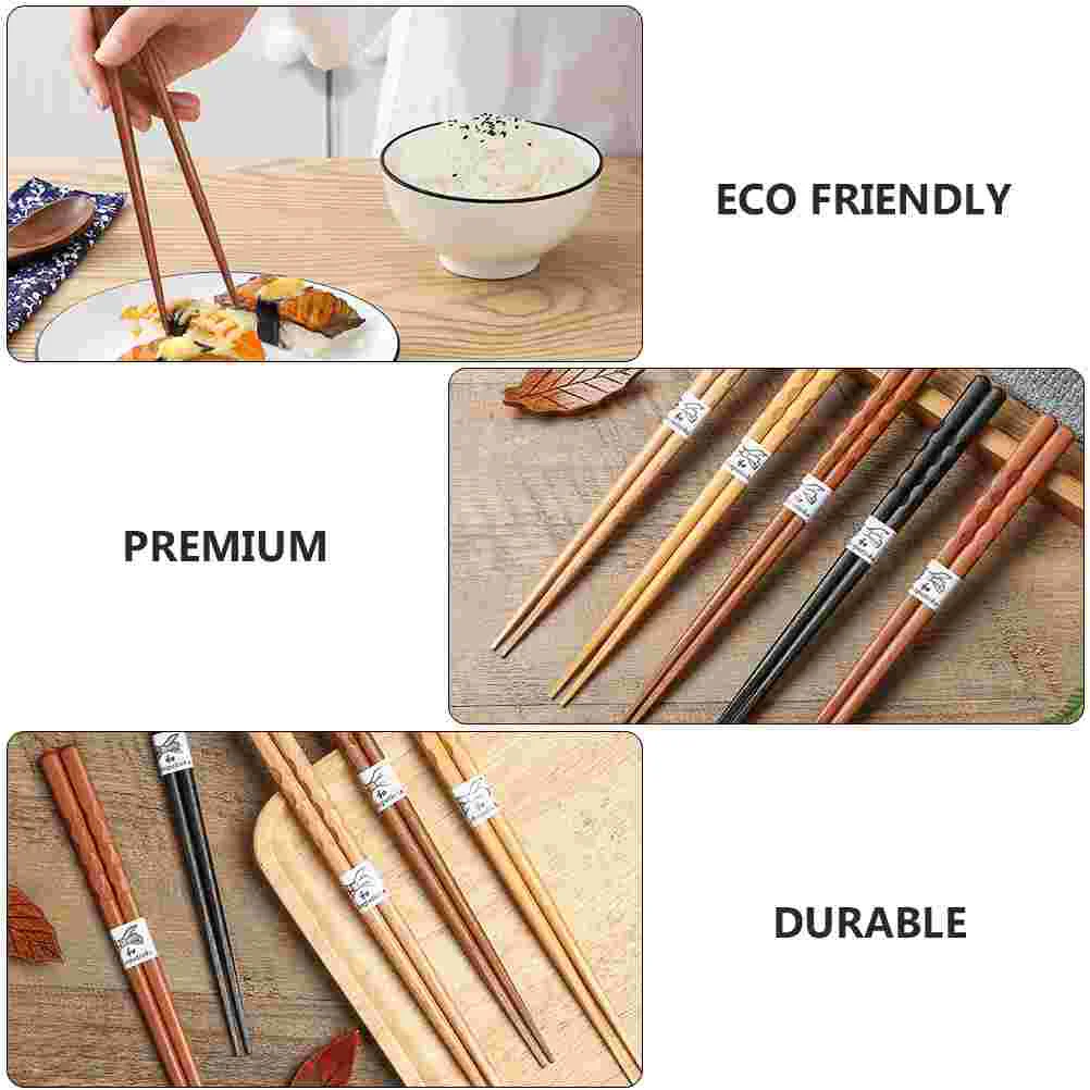 5 Pairs Chopsticks Set Home Wood Cutlery Sushi Solid Practical Tableware Simple Wooden Travel