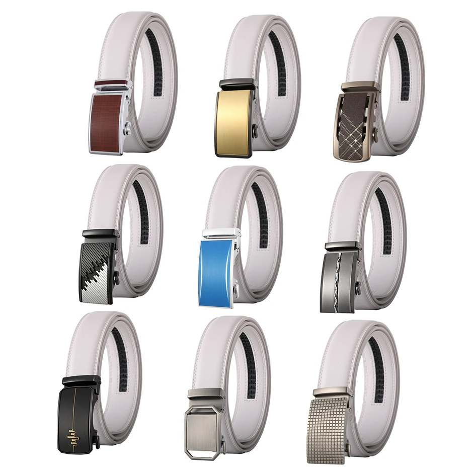 

Luxury Brand Mens White Genuine Leather Belt Automatic Alloy Buckle Male Belt 35mm Width Fashion Casual Belts High Quality B616