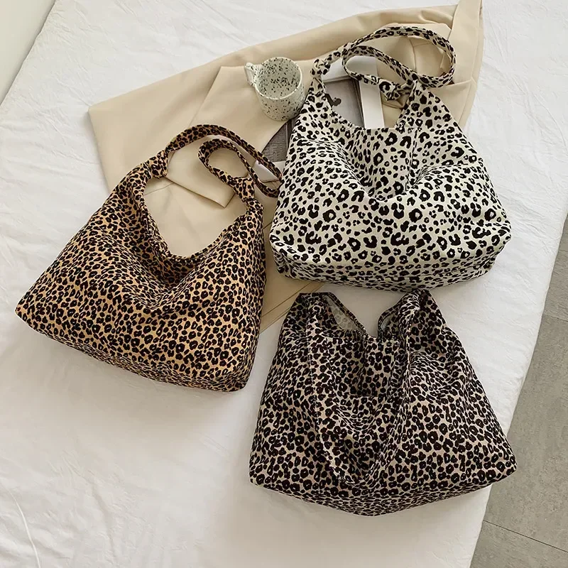 Women\'s Bag Cheap Casual Large Capacity Shoulder Bags Shopper Canvas Fashion Harajuku Zipper Leopard Print Ulzzang Handbags