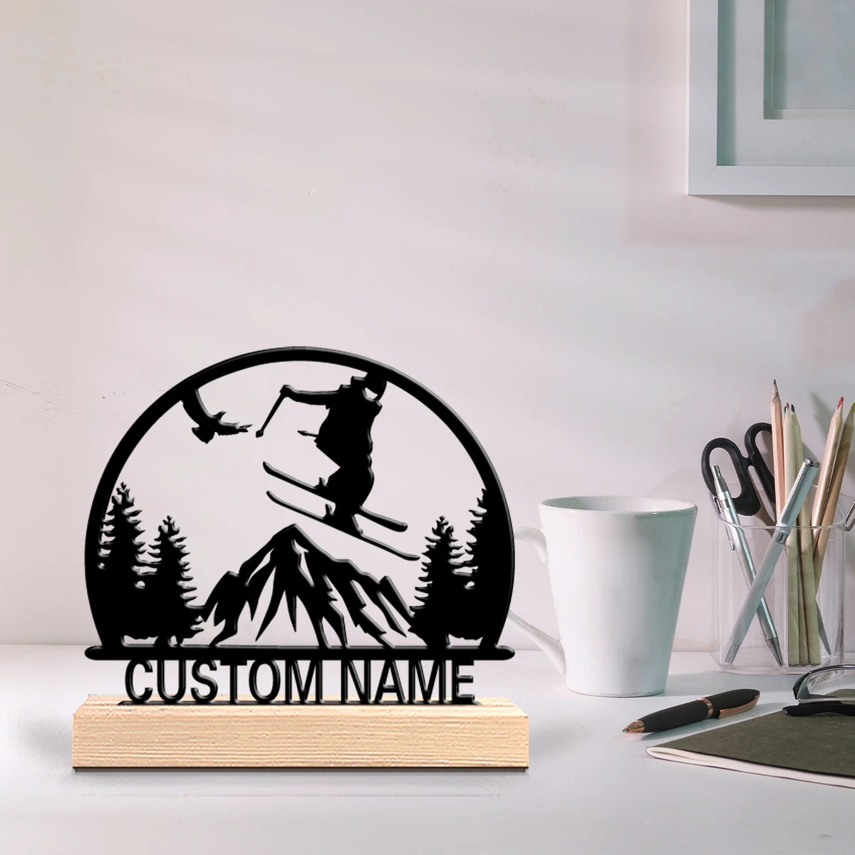 1pc Cute Personalized Custom skiing Wooden Base Bar Decor for Kitchen Dining Room Modern Rustic Themes Gift decoration view 3