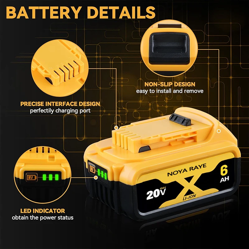 1/2/3 ks náhradních baterií Dewalt, kompatibilních s bateriemi Dewalt 18V, 20V, DCB200, 2AH, 5Ah, 6Ah, 9Ah, 60V - náhled 5