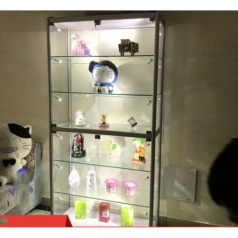 Alumínio Frame Glass Display Cabinet, Perfume Store Display Showcase com luz, personalizado