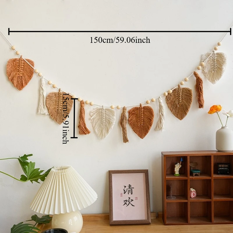 Botanical Fringe Weave Tapestry Rustic Guest Room Wall Hanging Living Room Background Textile Craft Cotton Leaf Wall Decoration