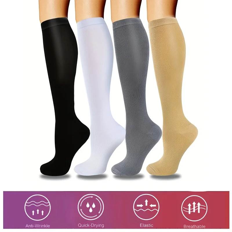 Schweißbeständige, geruchshemmende, weiche, bequeme Socken über der Wade für Herren und Damen, Kompressionssocken, Komfort 20–30 mmHg