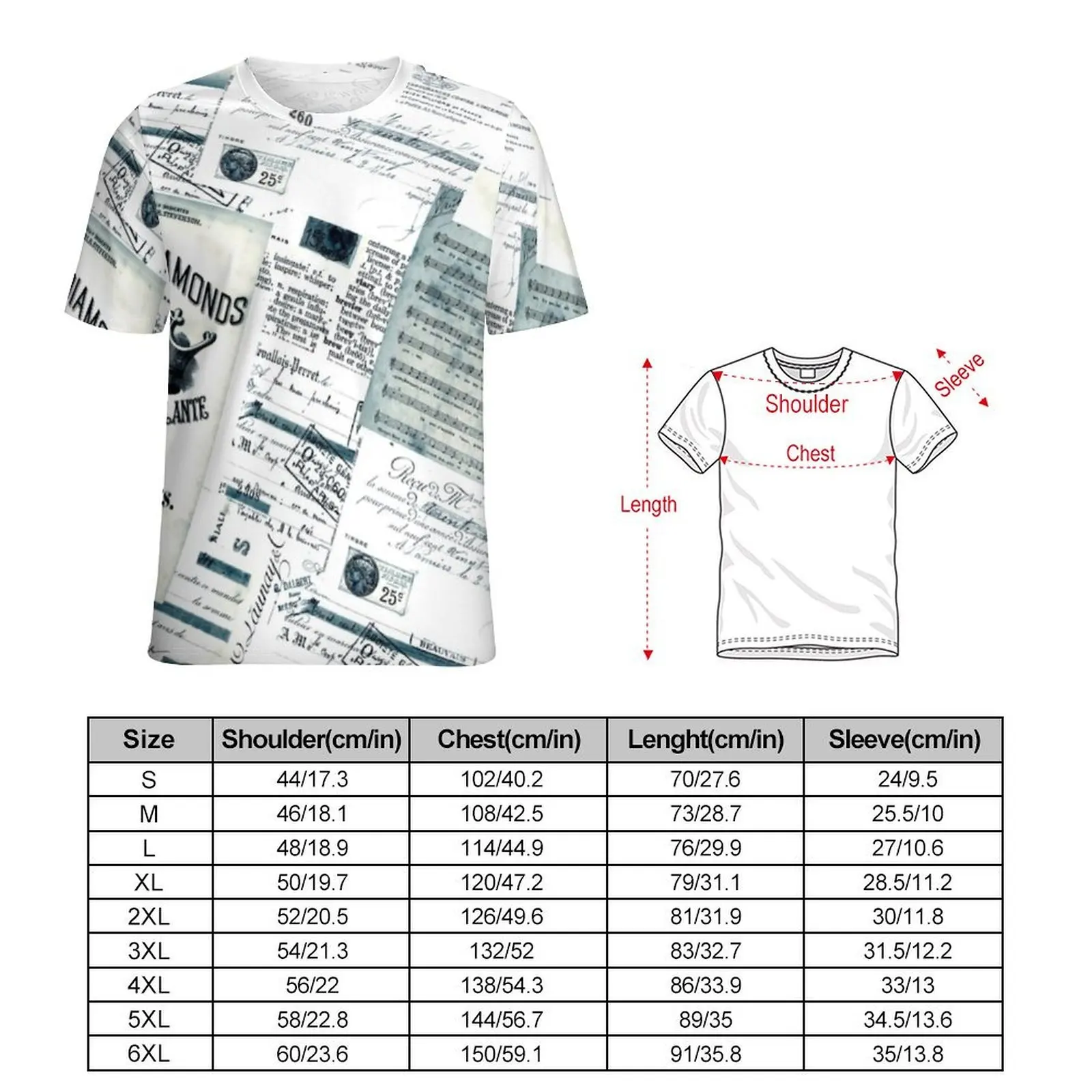 Plus Size T-Shirt Original Newspaper Artwork T-Shirts Vintage Black White Streetwear O Neck Tshirt Men Cool Graphic Top Tees