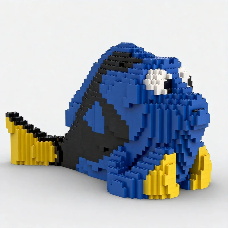 NEW 2772Parts Cute Blue Cartoon Fish Character Model Custom Building Blocks Diy Assembly Educational Toy Gift For funs And Fans
