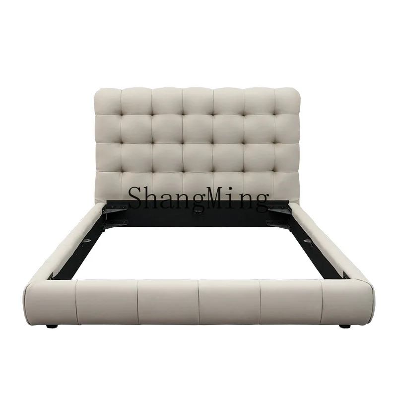 ZYY Modern Simple Light Luxury Leather High-end Puff Cream Wind Double Bed Master Bedroom Queen Bed