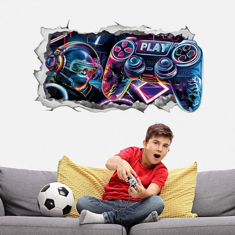 Game Poster Wall Hole Art Cool Gamepad Audio Earphone Vinyl Stickers for Gaming Room Kids Boy Bedroom Gamer Zone Home Decoration