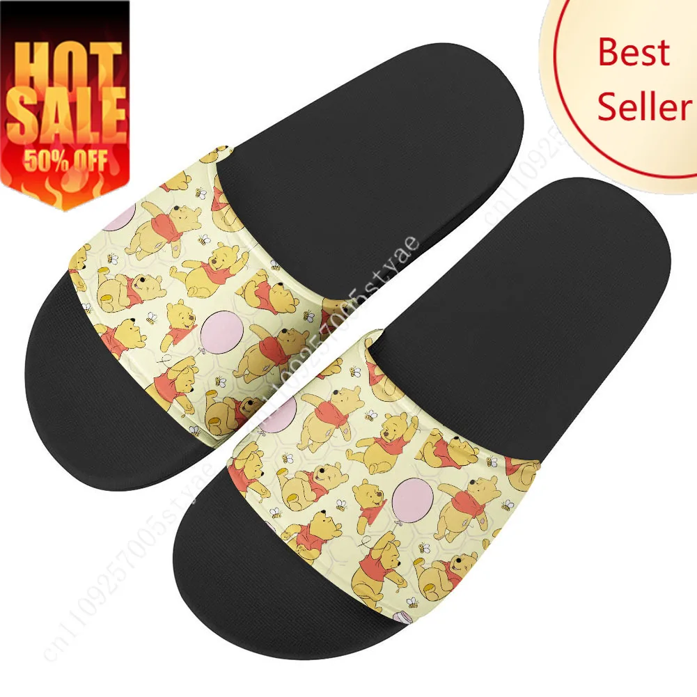 

Winnie The Pooh House Slippers Disney Cartoon Movies Sandals Design Your Text Logo Holiday Decoration Gifts Custom Shoes