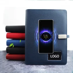 Customized product.shenzhen Custom light up logo 8000mah 16g usb a5 leather multifunctional powerbank with wireless charging not