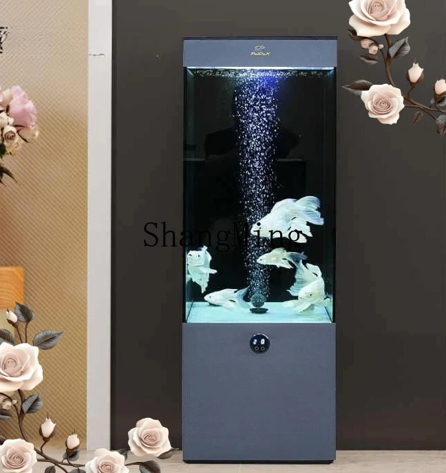 

FG vertical square ecological bottom filter aquarium, floor-to-ceiling goldfish tank next to the TV cabinet in the living room