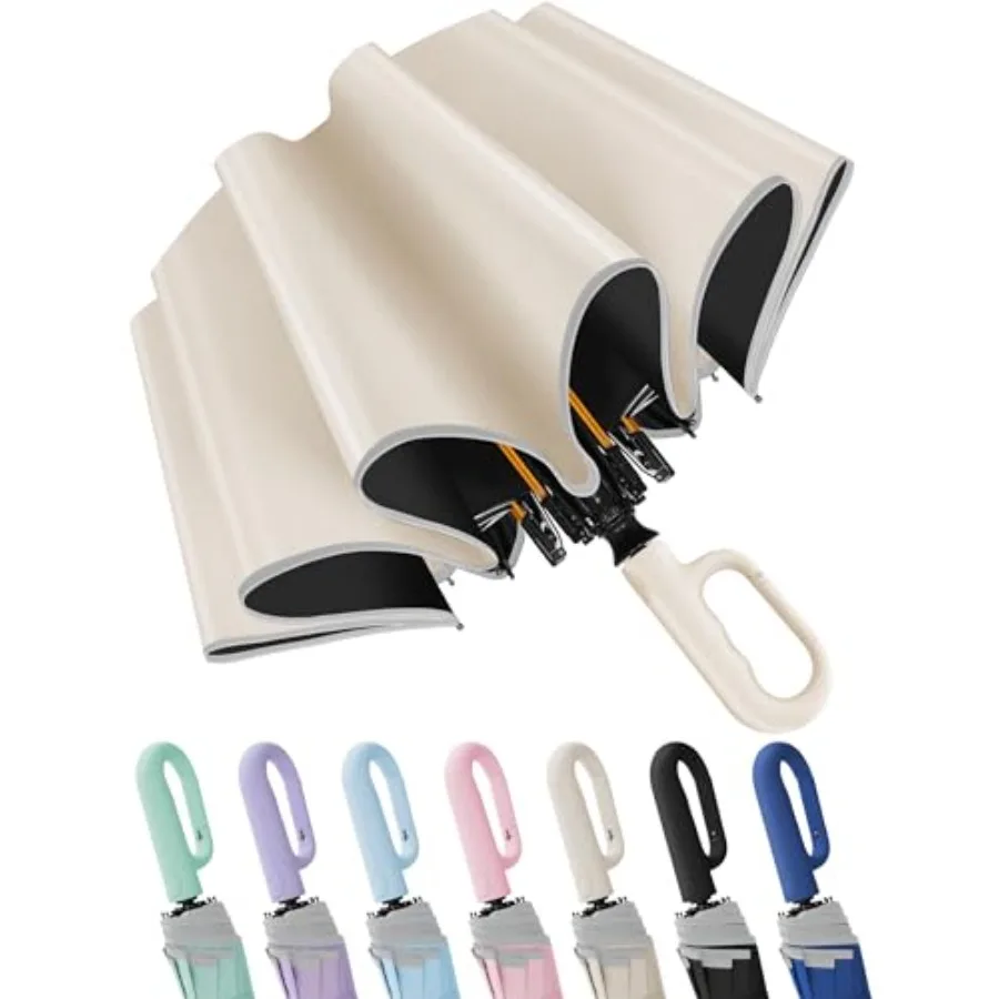 

Seniny Travel Umbrella with Carabiner Handle, Windproof Large Umbrellas for Rain with Dual-Rib Structure, Portable Compact Umbr