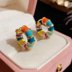 Petites boucles d'oreilles créoles en émail coloré vintage pour femmes, arc-en-ciel délicat, glaçure goutte d'huile, bijoux de fête de mariage, cadeau de luxe