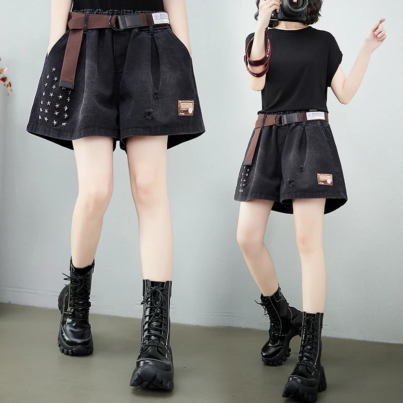Women's Loose Fashion Denim Wide-leg Shorts 2025 Summer New High Waist Niche Unique Design Casual Versatile Jeans With Belt