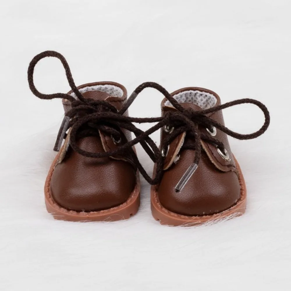 Mini Lace-up Short Leather Shoes For 20cm Cotton Doll Black White Brown Casual Flat Doll Outfit Shooting Decor Accessory