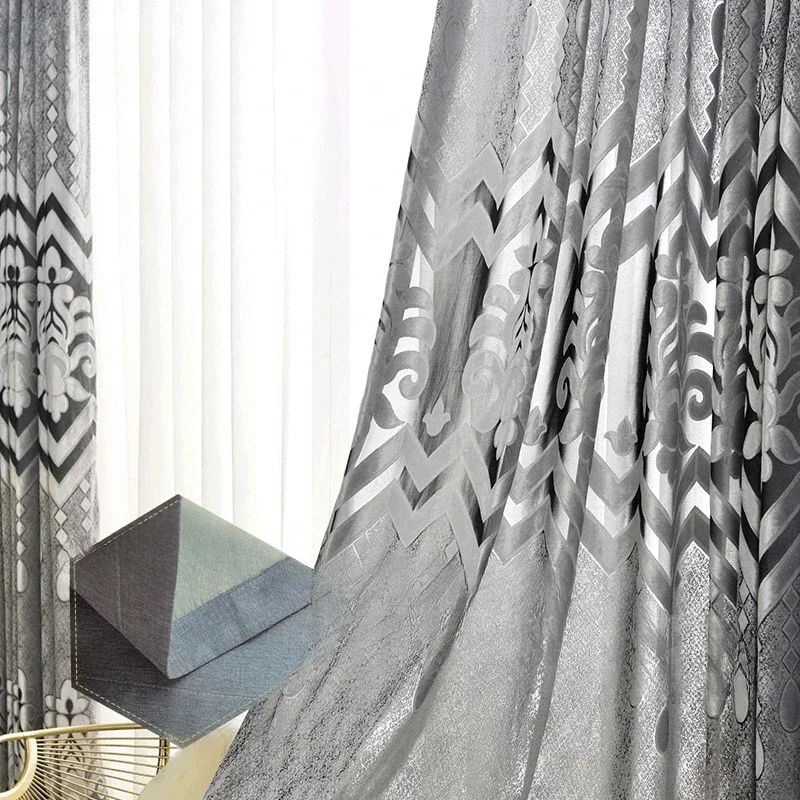 

New European Gray Cut Fleece Curtains Can Be Customized Wholesale for Living Room Bedroom Study High Shading Floor Curtain