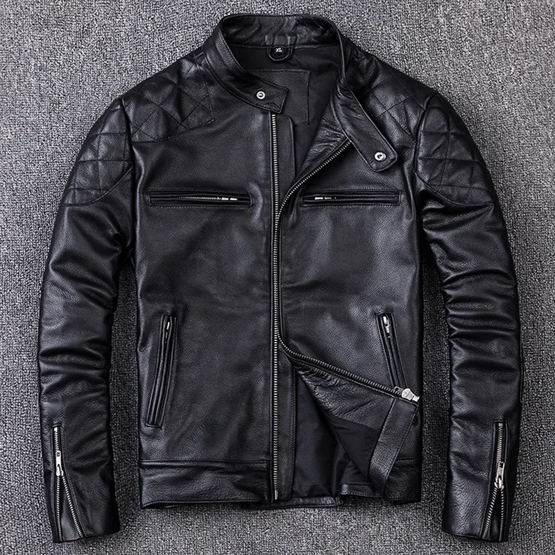 MAPLESTEED 100% Natural Calf Skin Leather Jacket For Men Motorcycle Jackets Moto Biker Clothing Man Leather Coat Winter 5XL M011