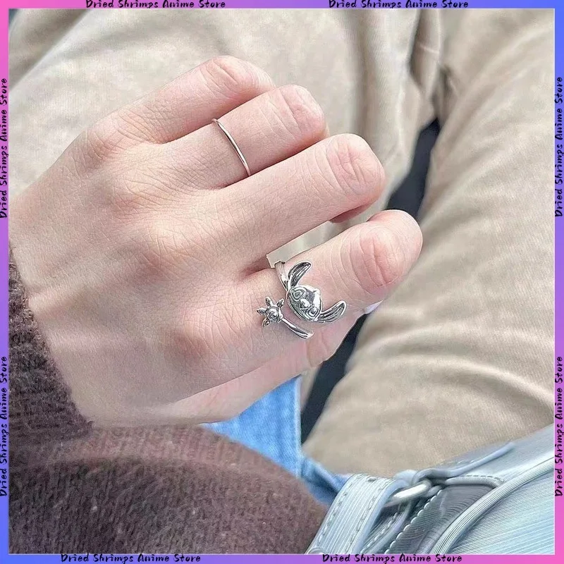 

Disney Interstellar Baby Kawaii Stitch Hug Hands Cartoon Cute Fashion Best Friend Birthday Gift Silver Opening Couple Ring Gifts