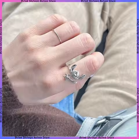 Disney Interstellar Baby Kawaii Stitch Hug Hands Cartoon Cute Fashion Best Friend Birthday Gift Silver Opening Couple Ring Gifts