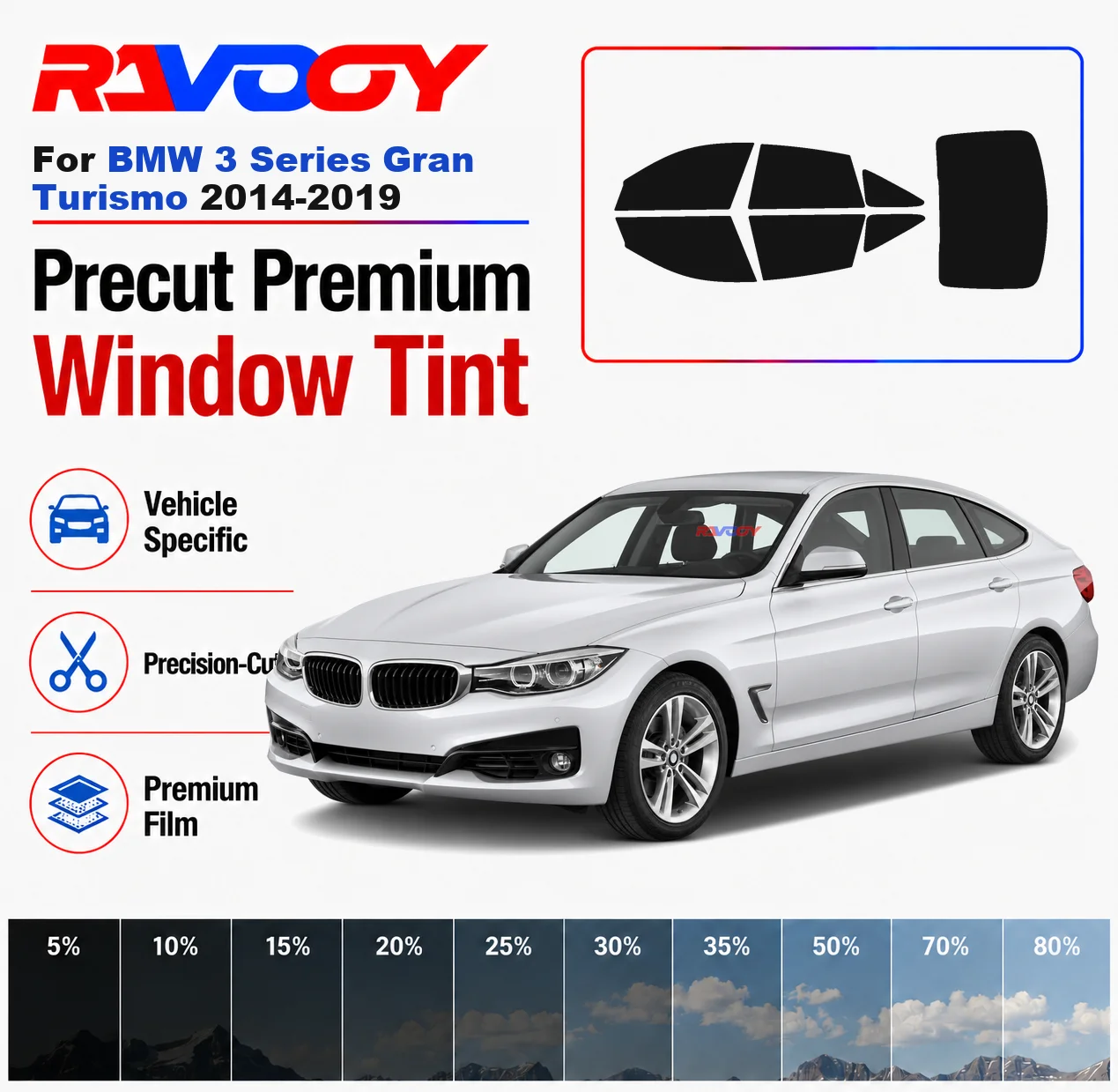 

Premium Precut Window Tint Kit Front Rear Windows Rear Windshield For BMW 3 Series Gran Turismo 2014-2019 Nano Ceramic Film