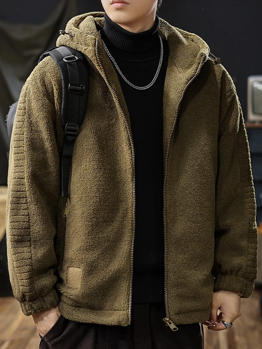 

American Sle Heavyweight Lamb Fur Hooded Cotton Jaet Men's Winter New Trend Loose Versatile Thi Warmth Youth Casual Coat