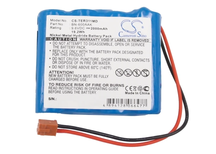 CameronSino Battery for Terumo Syringe PUMP TE-331 fits Terumo 8N-600AAK Medical Replacement battery 2000mAh/19.20Wh 9.60V Ni-MH