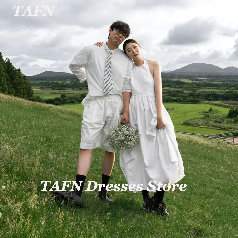 TAFN Korea Wedding Reception Dresses Halter A-line Draped Backless Photo Shoot Dresses Simple Evening Dresses Custom Made