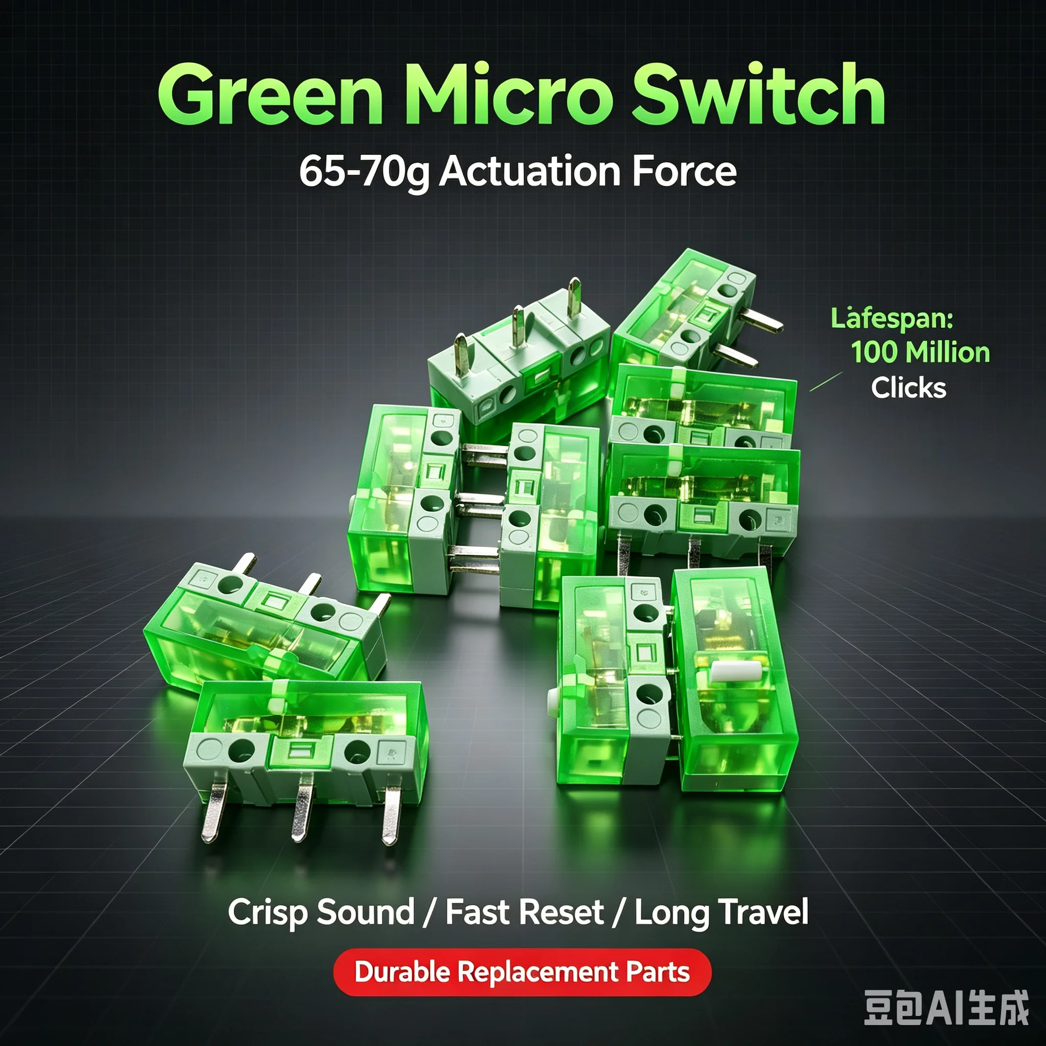 2pcs-10Pcs HUANO Transparent Green Yellow Purple micro switch 100  million click lifespan computer mouse microswitch button
