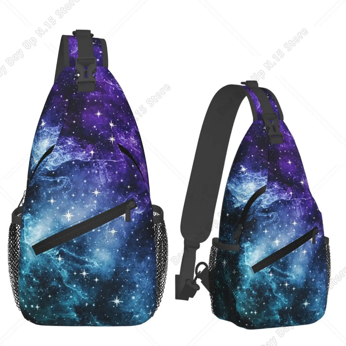 Purple Teal Galaxy Nebula Dream Chest Bag Men Sling Crossbody Backpack Chest Bag Travel Hiking Daypack Shoulder Bag