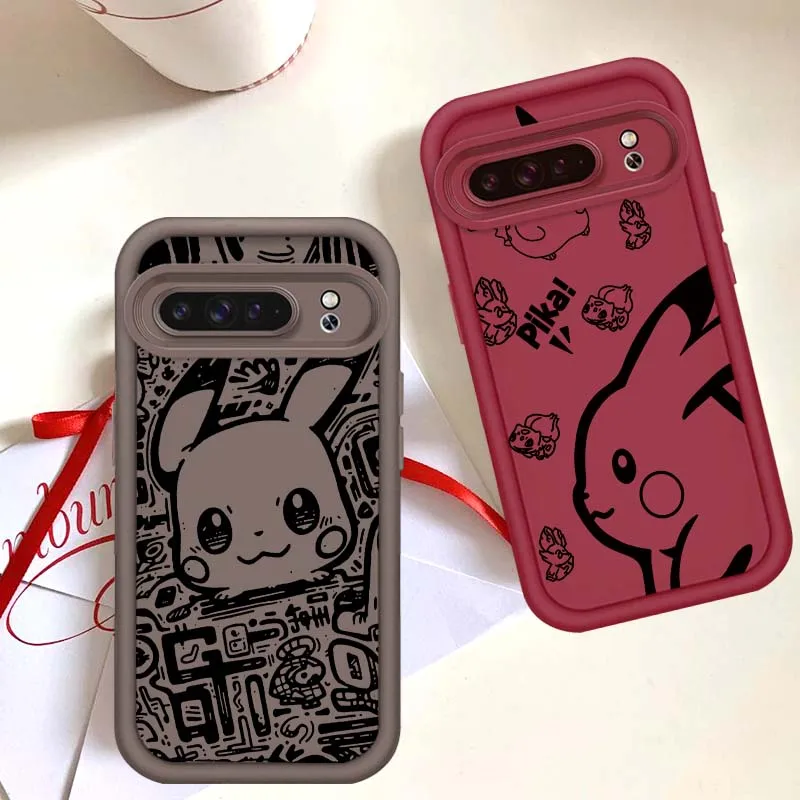 

P-Pikachus Anime Cute For Google Pixel 9 8A 8 7 7A Pro XL 5G Eye Ladder Soft TPU Shockproof Cover