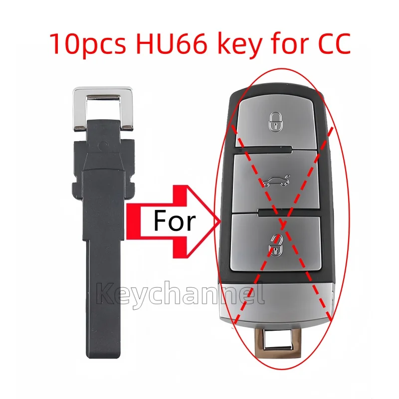 Keychannel 10 pçs hu66 carro chave inteligente lâmina keyless fob em branco plástico chave de emergência em branco chave da porta sobressalente para cc passat b6 magotan