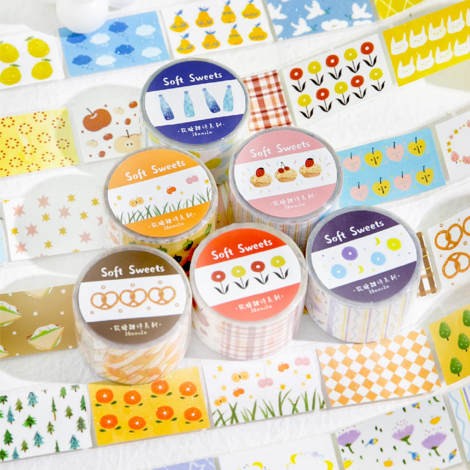 Washi Tapes Set 2m/roll Aesthetic Stickers Adhesive Tape for Scrapbooking Food/Desserts Decorative Stationery Journal Supplies