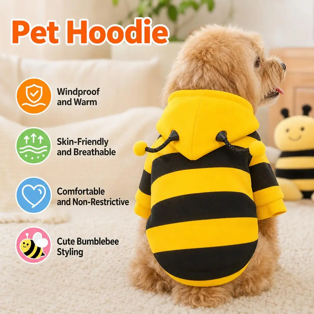 Bienen-Haustier-Hoodie Winter Warmer Fleece Hunde- und Katzenkostüm Cosplay Pullover Outfit für kleine und mittelgroße Welpen und Kätzchen für die Feiertage – Detail 4