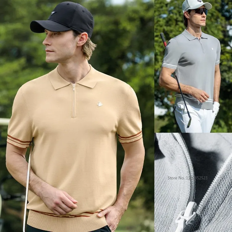 PGM Summer Men Golf Clothing Retro Knit Lapel Polo Shirt Solid Short Sleeve Fashion Tops Male Luxury Popular Knitwear M-XXL