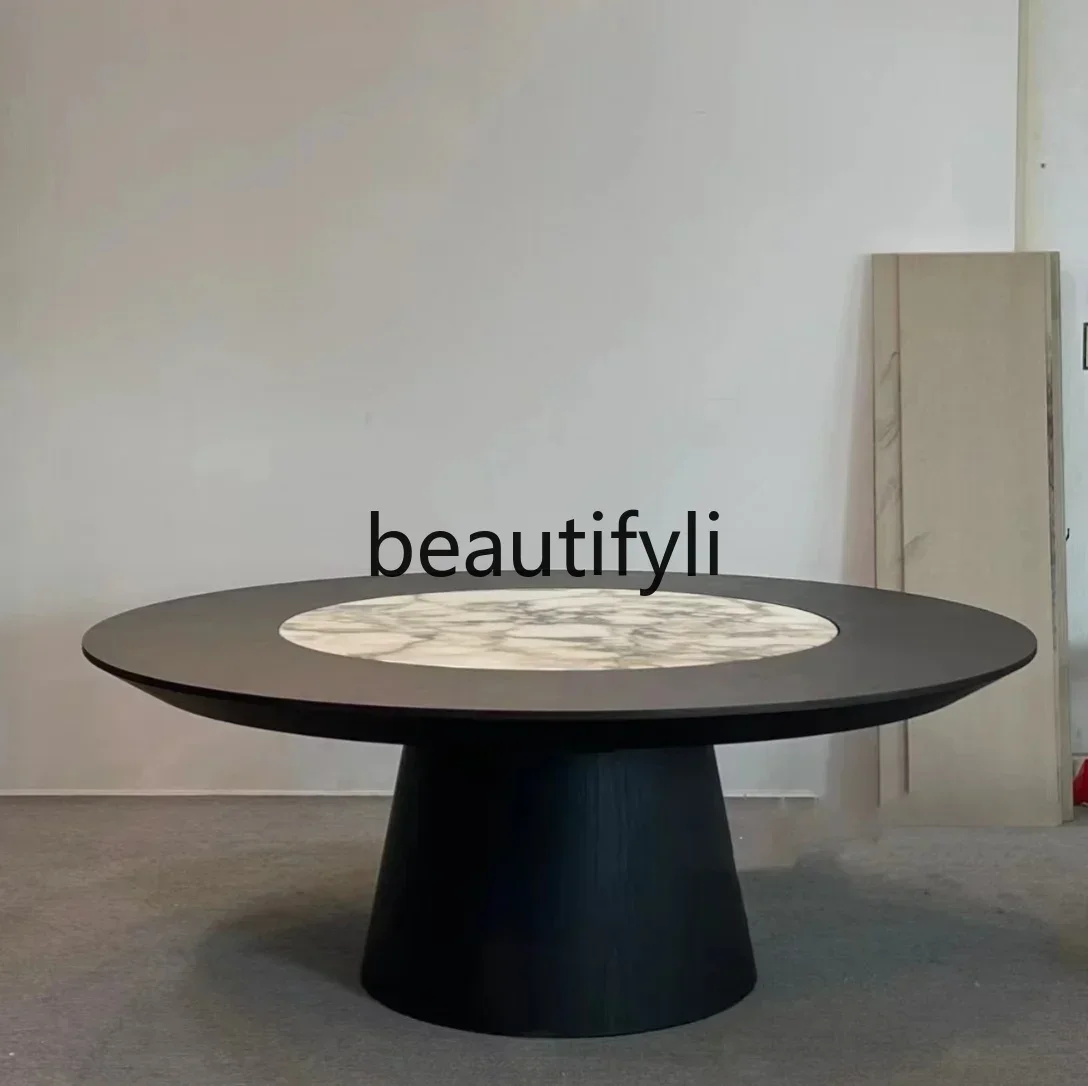 Y183ff Nordic medieval natural marble dining table Italian minimalist, embedded luxury stone high-end solid wood table