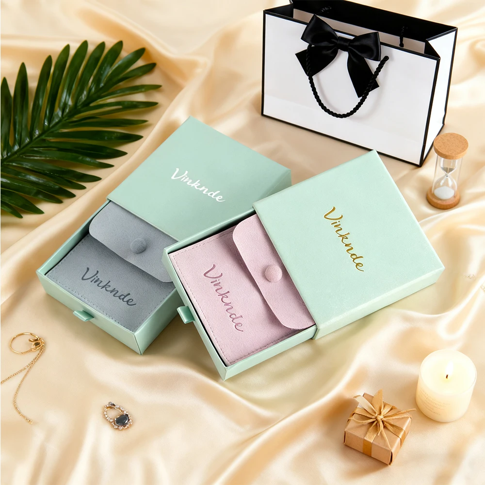 

Hot Sale 9*9*2.5cm Sliding Drawer Paper Jewelry Box With Snap Button Bag Elegant Display for Earrings Necklace Gift Packaging
