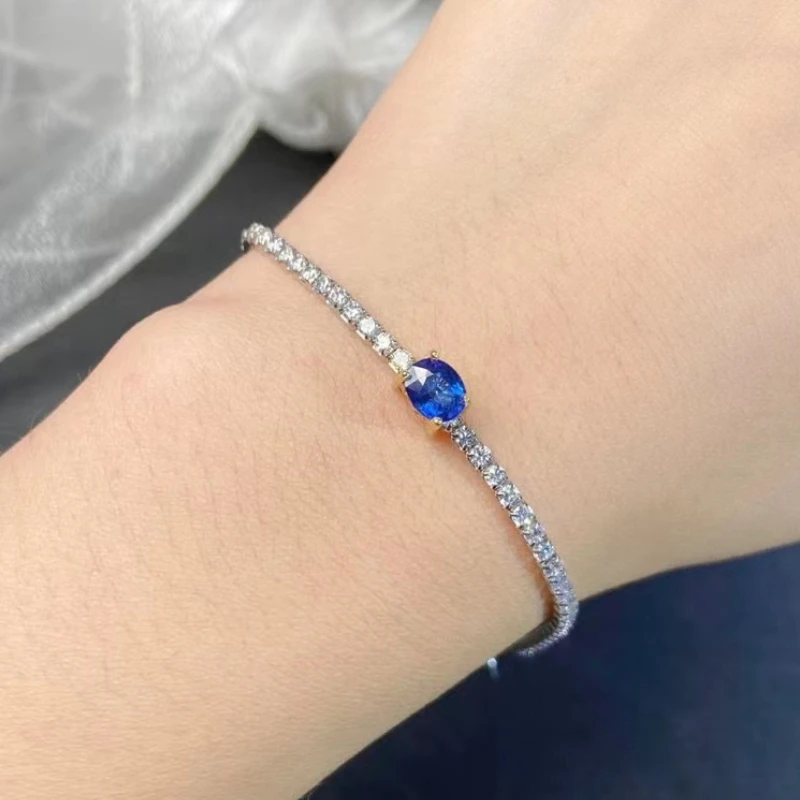 

0.7ct 100% Natural Sapphire Bracelet for Office Woman 925 Silver Sapphire Bracelet with 3 Layers Gold Plating Gift for Woman