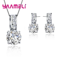 Top Quality 925 Sterling Silver Jewelry Clear White Topaz Cubic Zircon Pendant Necklace/Earring Women Jewelry Set Drop Shipping