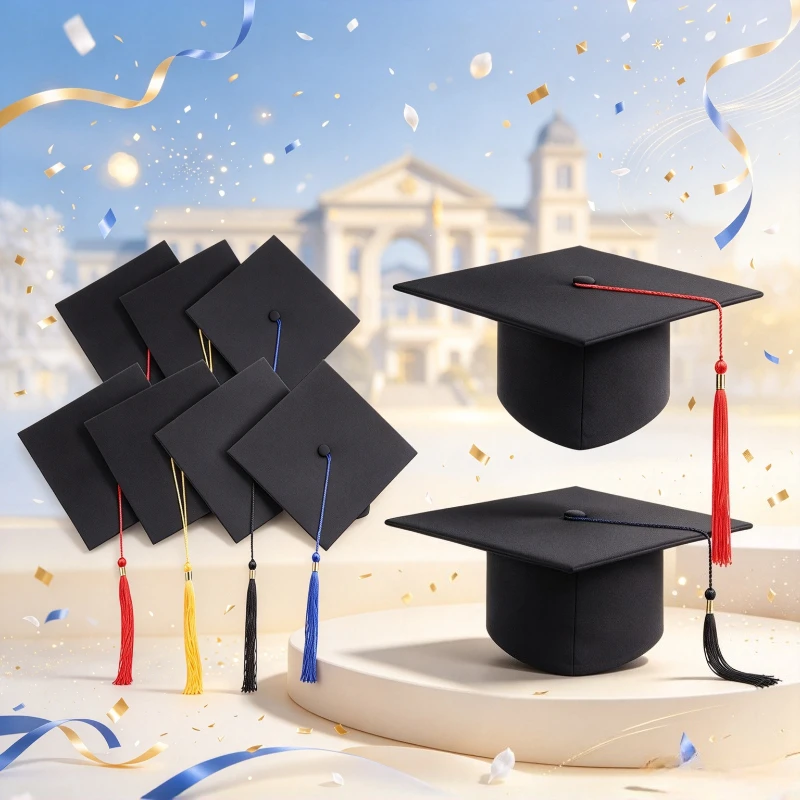 Graduation Hat Black Adult Bachelor Caps with Tassels University Master 2027 Congratulation Graduation Ceremony Party Decoration