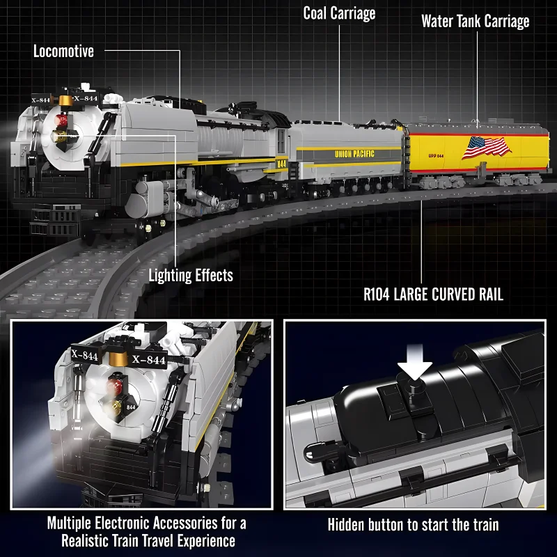 Mould King 12031 Technical Car Building Block Remote Control Union Pacific 844 Steam Locomotive Model Assembly Train Bricks Toys