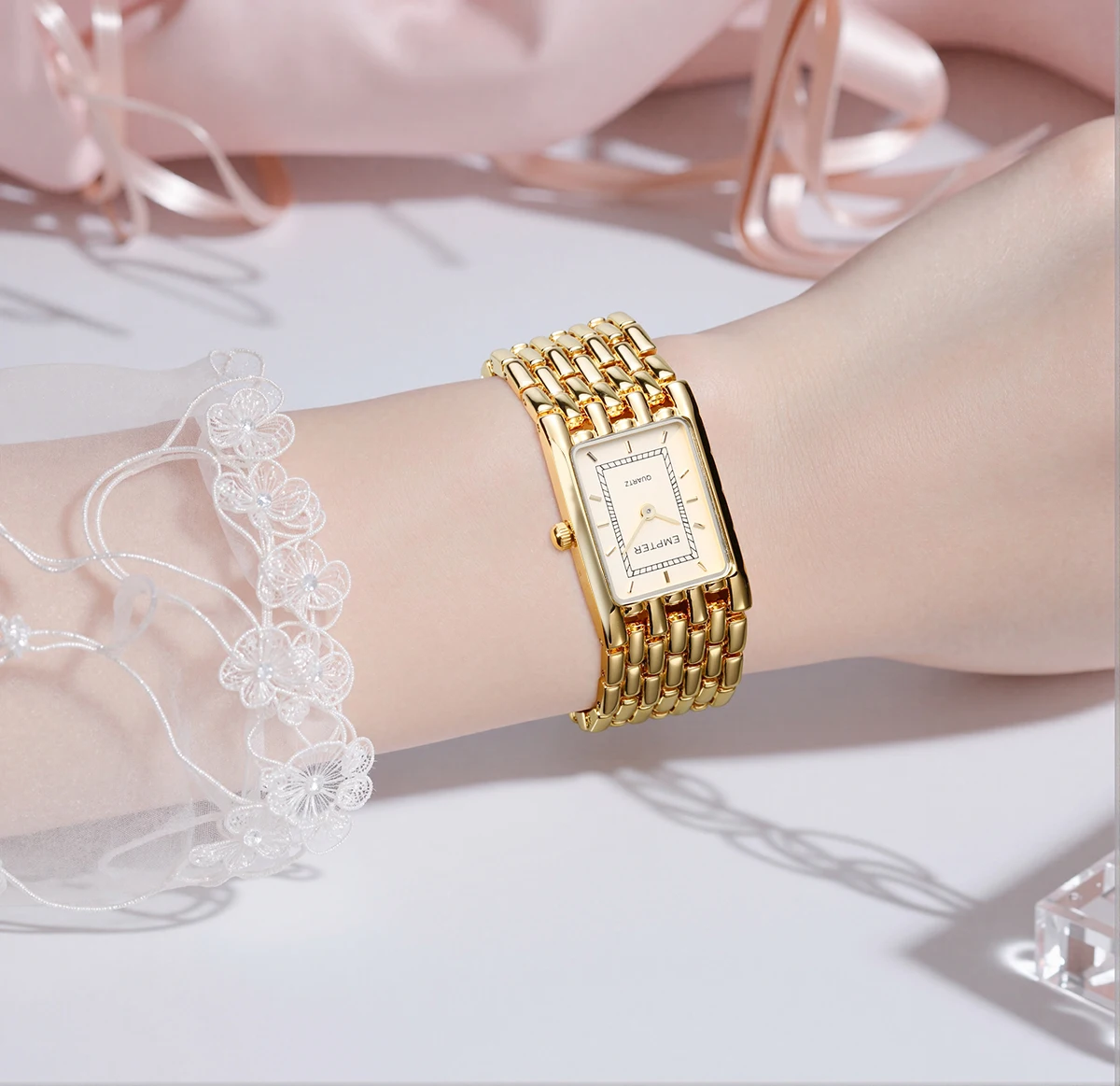 Small Gold Watches for Women - Dainty Analog Quartz Watch for Women - Ladies Watches Square Bracelet Watches for Casual Dress