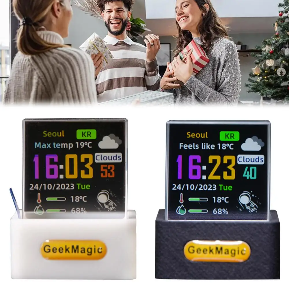 Crystal Cube Photo Display Holographic Desktop Smart Clock Animations Digital Weather With Station Album GIF U9Q1